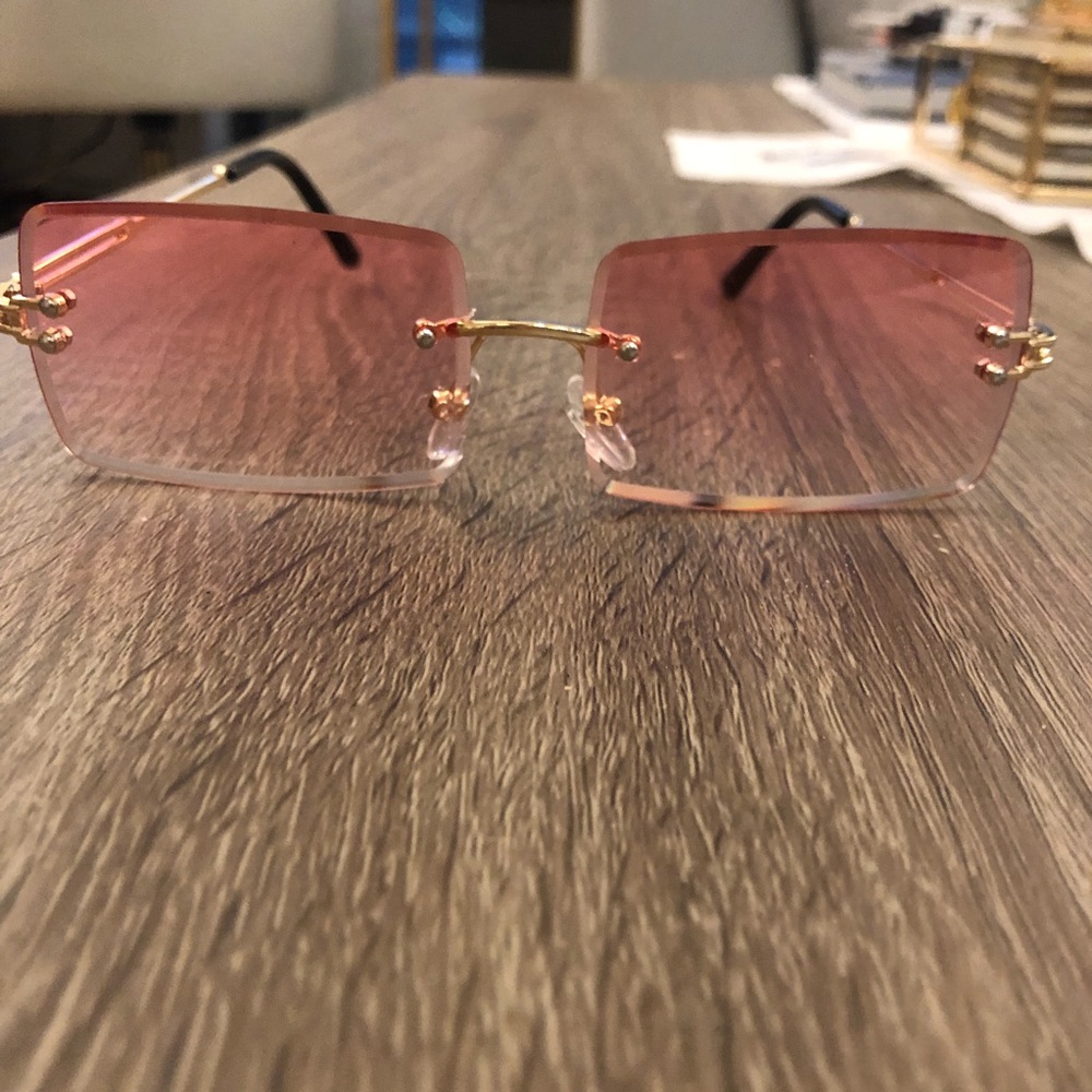 ADE WU Rimless Rectangle Pink Sunglasses - Picture 2 of 6
